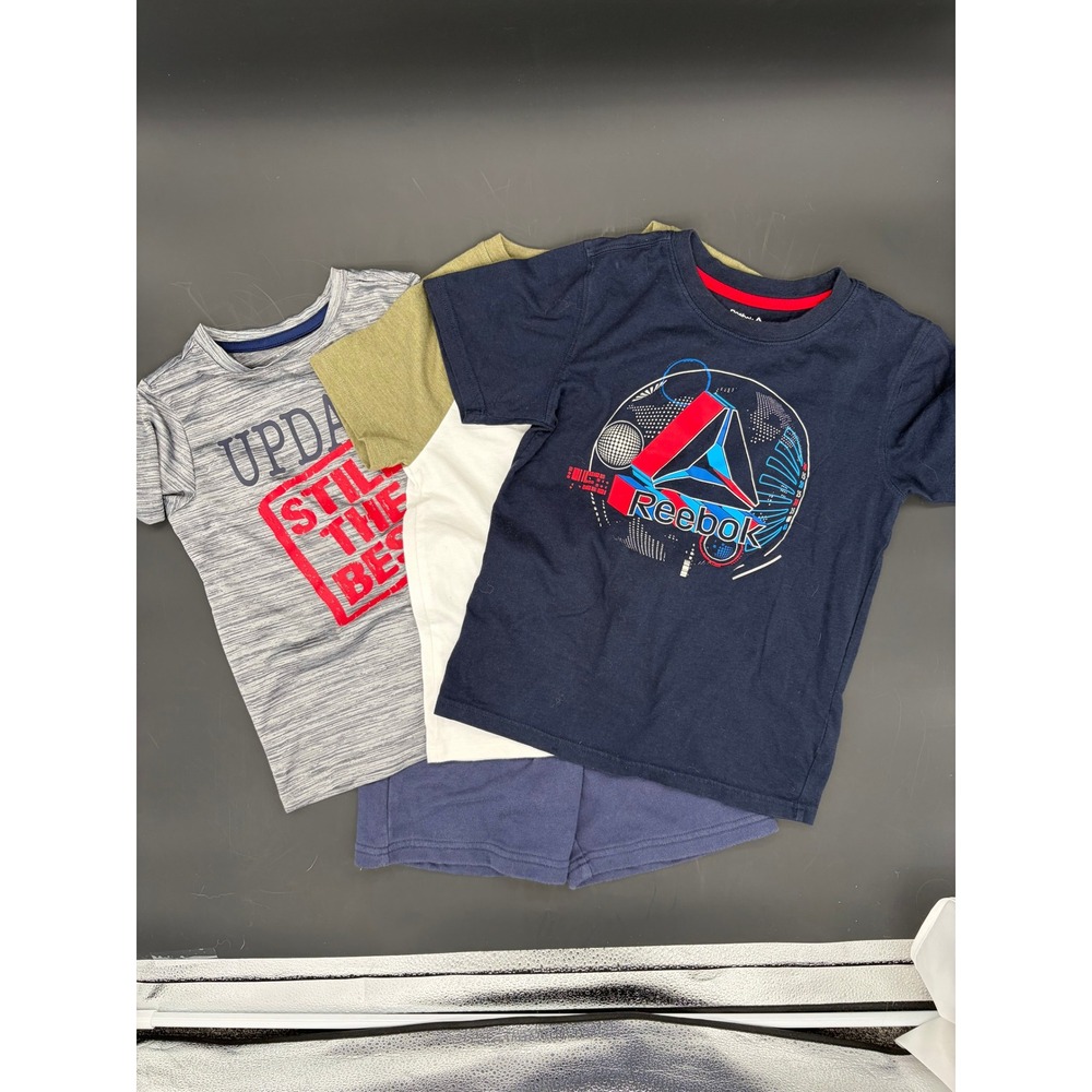 Reebok Boys Size 5/6 Bundle T-Shirts and Shorts Blue Grey Green Activewear 4pc